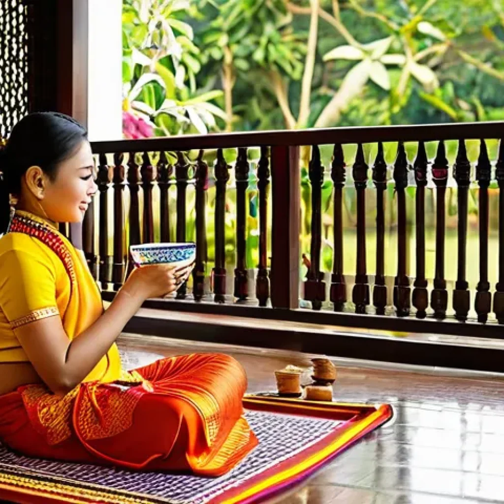전통주택의 색상과 디자인 - **"A Serene Traditional Thai Home with Family on Balcony"**
    A picturesque traditional Thai house...
