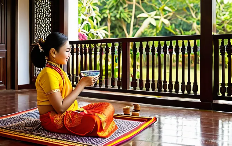 전통주택의 색상과 디자인 - **"A Serene Traditional Thai Home with Family on Balcony"**
    A picturesque traditional Thai house...