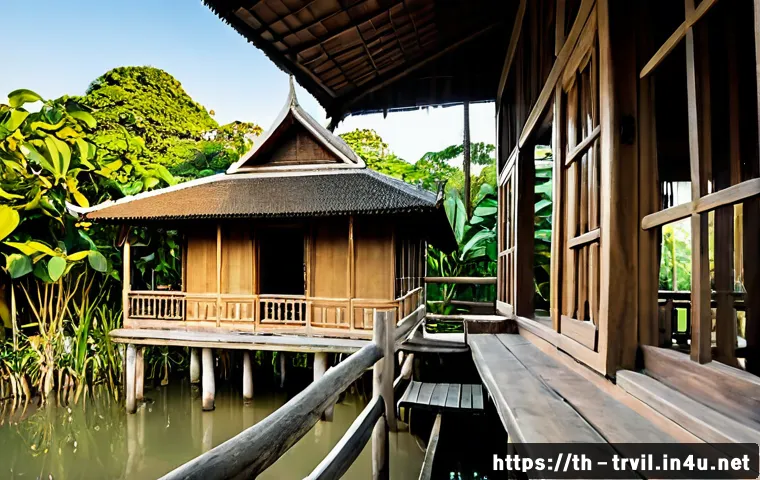 Home 17 전통주택의 유산 보호 - Photorealistic traditional Thai teakwood stilt house undergoing careful heritage preservation, skill...